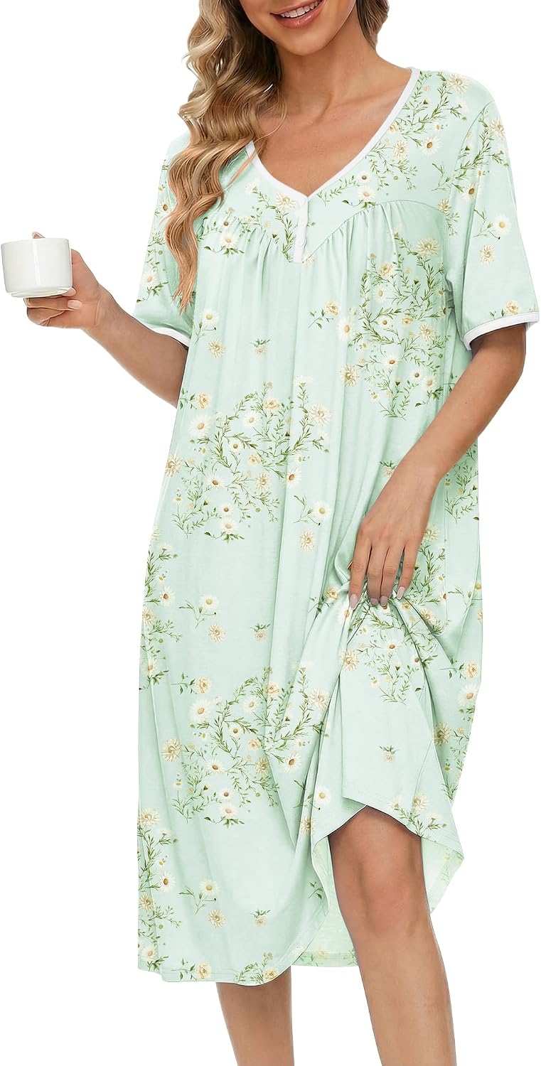 Ekouaer Cotton Nightgowns for Women Soft Night Gowns Button House Dress