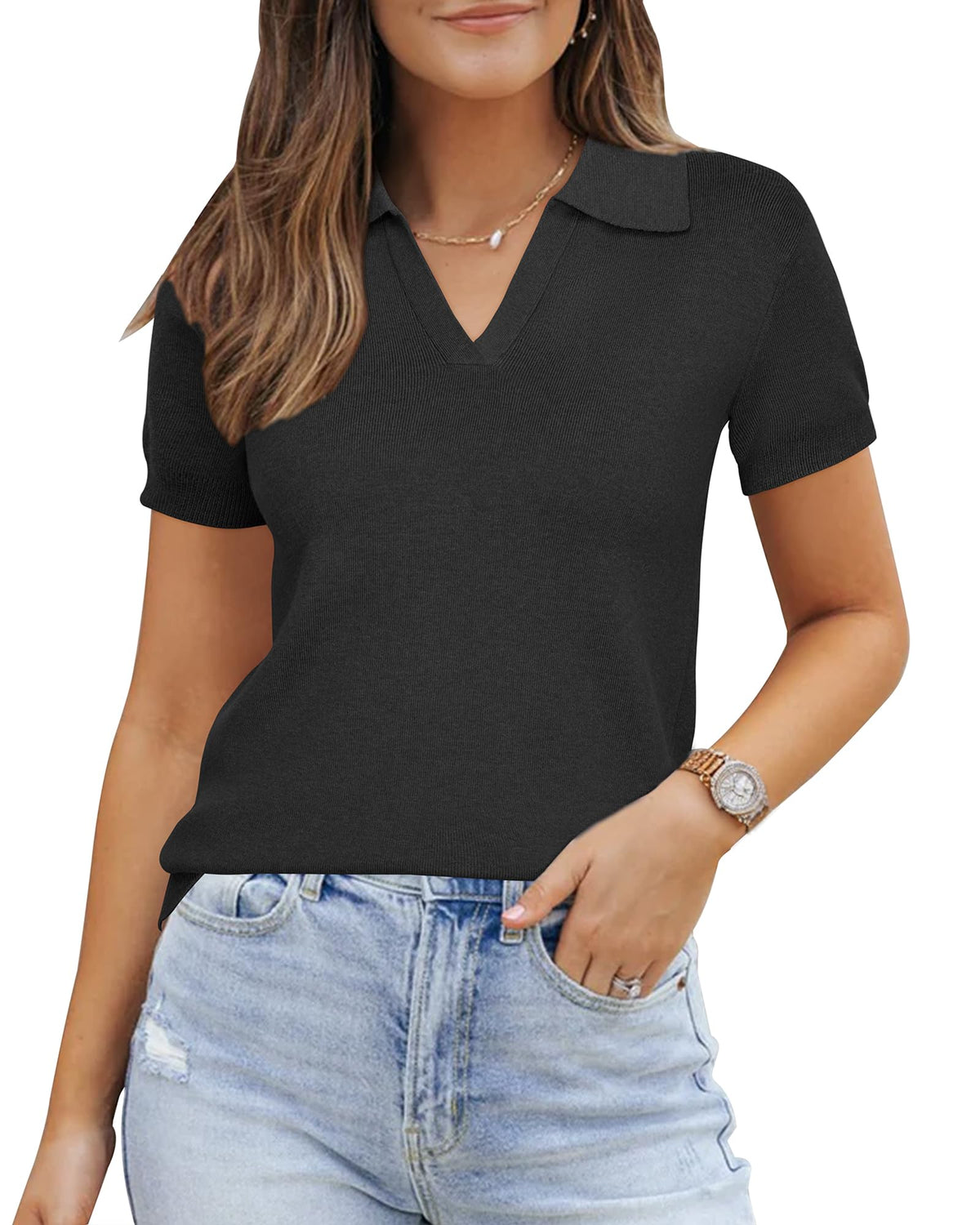 Arach&Cloz Women's Wool Blend Polo Business Casual Sweater Fall Outfits