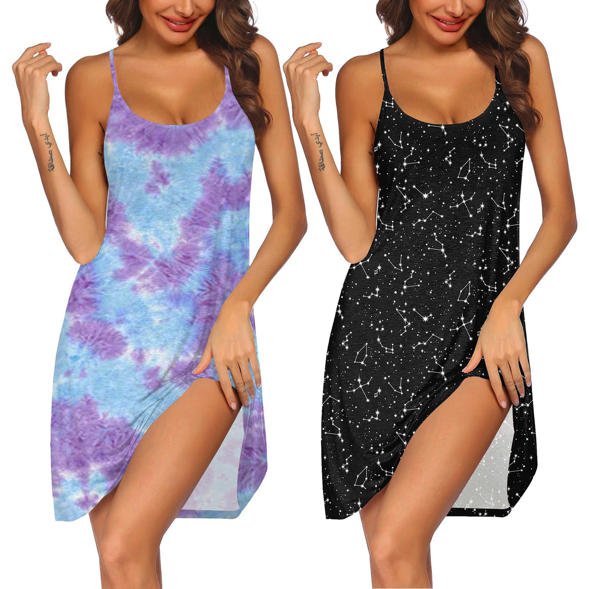 Ekouaer 2 Pack Nightgown for Womens Sleeveless Sleepwear Sleep Tank Chemise
