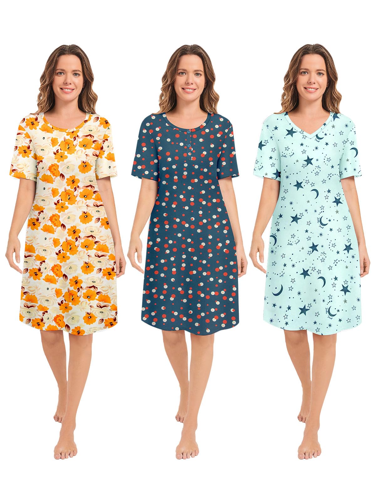 3 Pack Nightgowns for Women Summer Short Sleeve Night Gowns