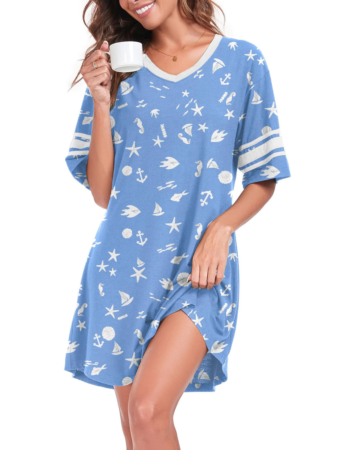 REGAI Women's Nightgowns Short Sleeve Soft Sleepshirt