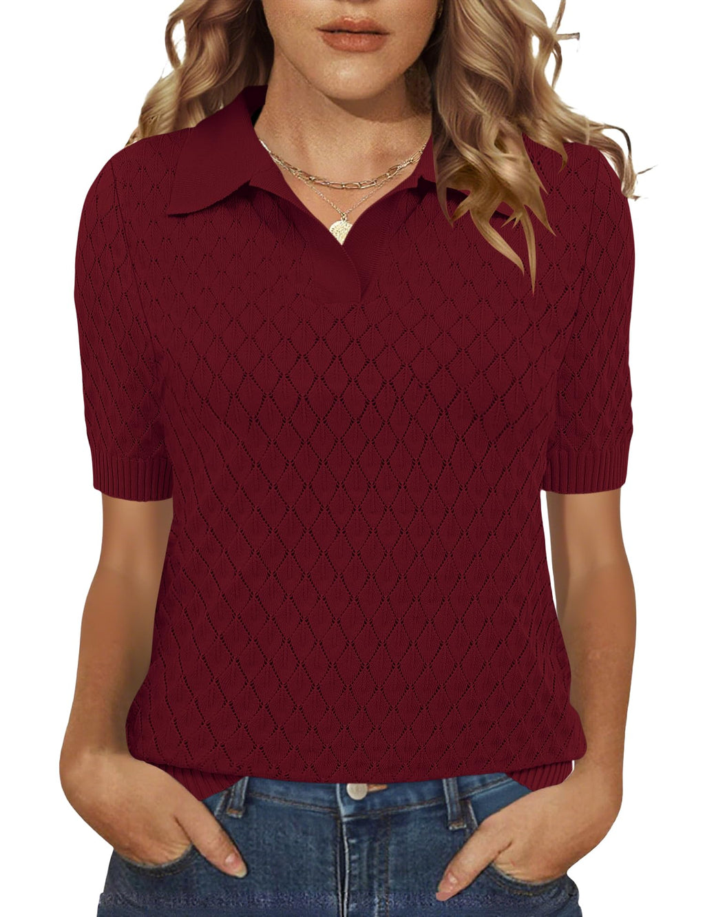 Rapbin Womens Short Sleeve Knit Polo Shirts Summer Spring Sweater Tops