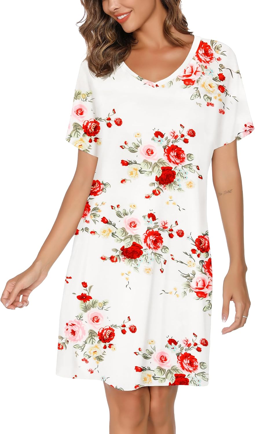 Nightgowns for Women Soft Cotton Sleep Shirts Short Sleeve Sleepwear