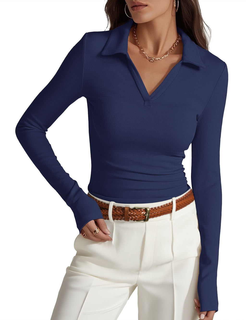 Prettywear Womens Long Sleeve Polo Shirts Collared Business Casual Work Top