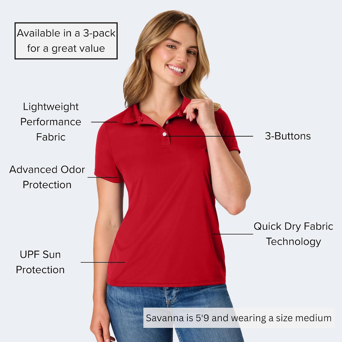 Hanes womens Performance Polo, Single or 3-Pack, Sport Cool DRI Moisture-Wicking Polo Shirt, 40+ UPF Protection
