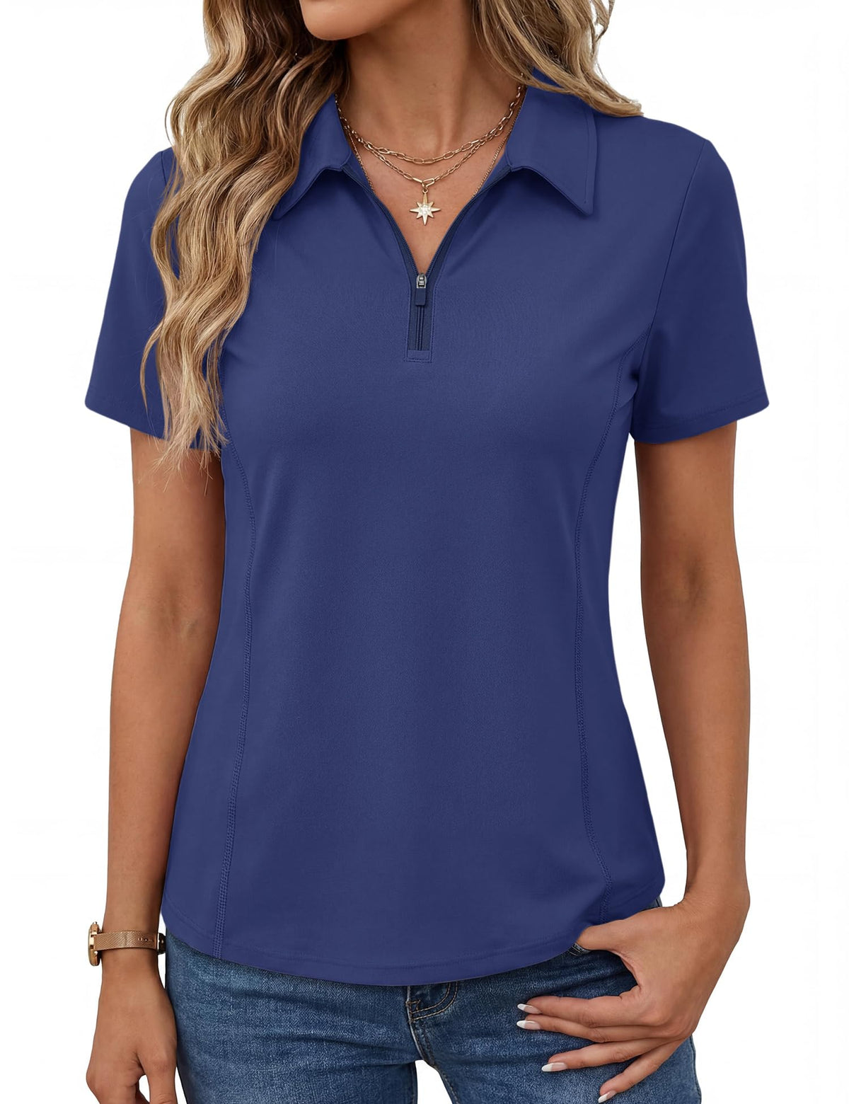 LOMON Women’s Short Sleeve Athletic Polo Shirt High Performance Stretch Quarter Zip Top for Golf Tennis