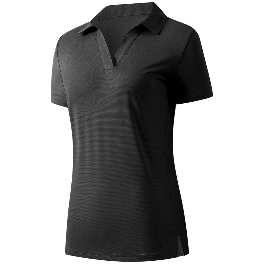 Womens Polo Shirts Short Sleeve V Neck Business Casual Work Tops Quick Dry UPF 50+ Sun Protection Golf Shirt Fitted Collared
