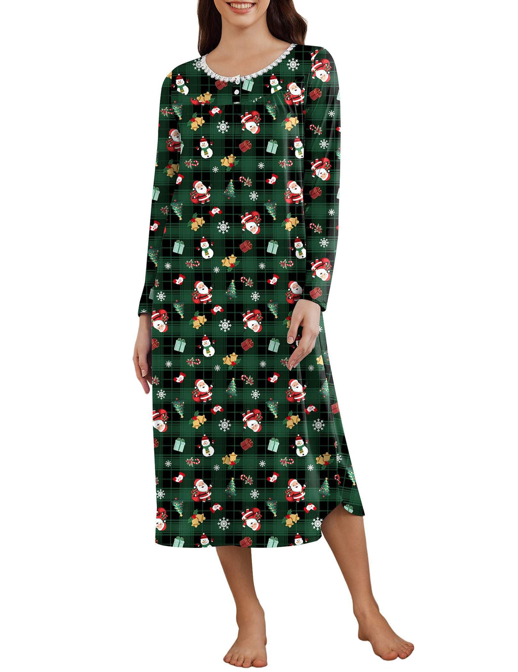 Ekouaer Womens Long Sleeve Nightgowns Long Sleepshirts Henley Sleep Dress