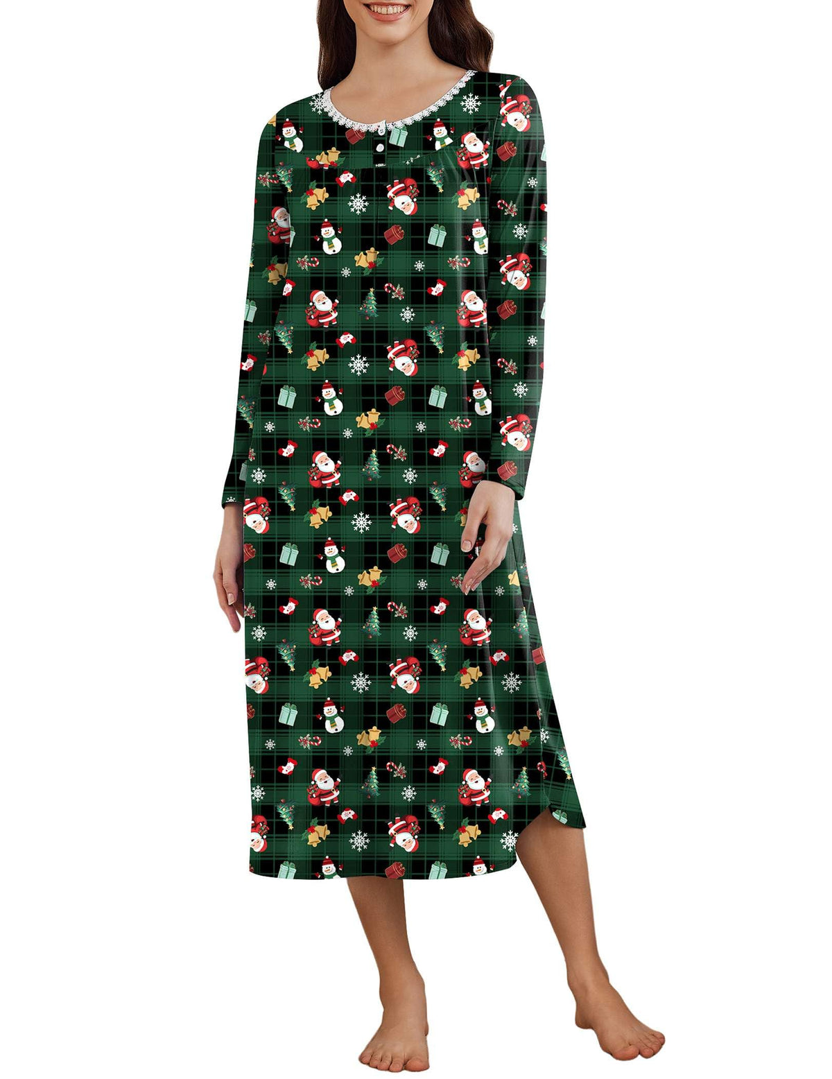 Ekouaer Womens Long Sleeve Nightgowns Long Sleepshirts Henley Sleep Dress