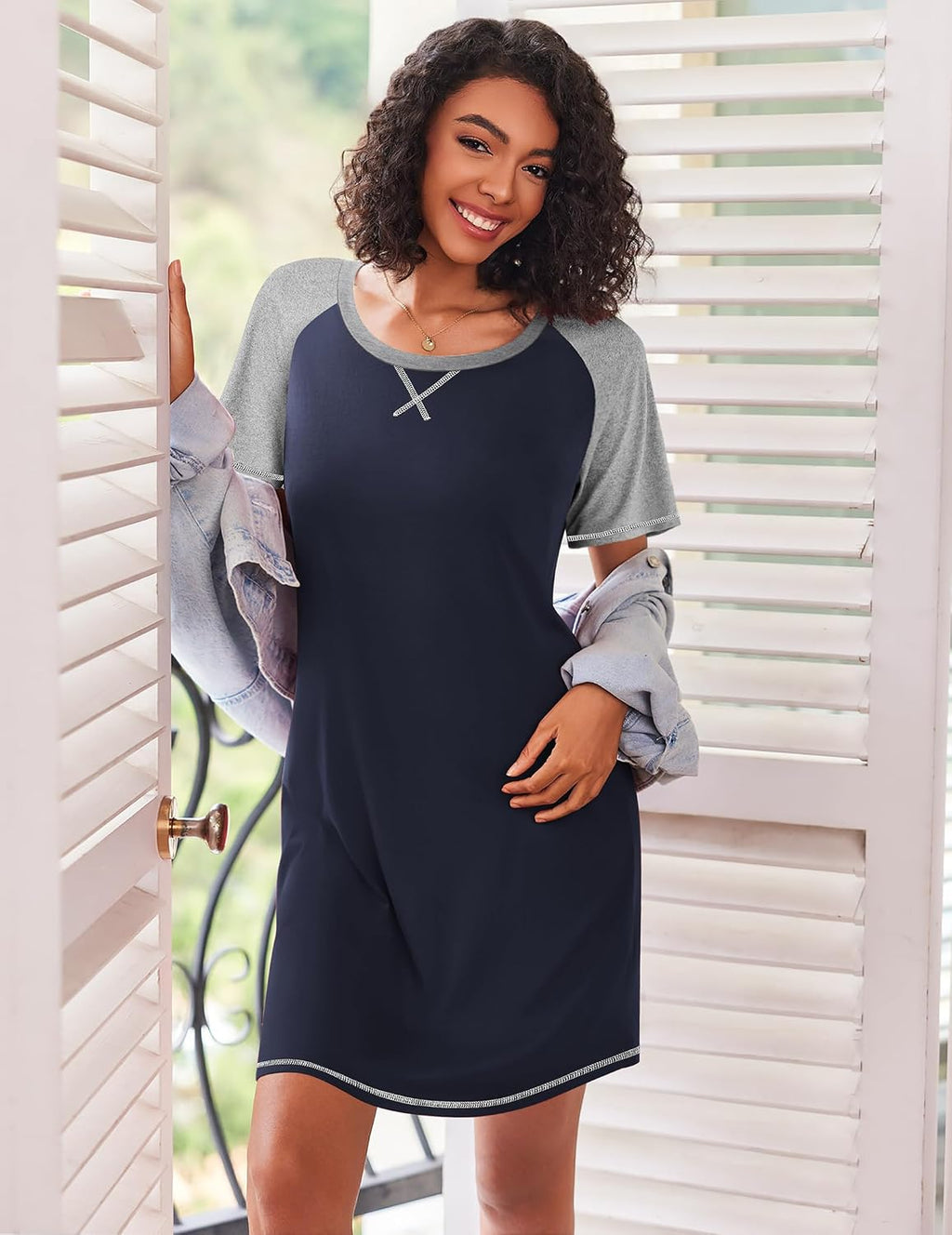 Ekouaer Nightgowns for Women Short Sleeve Sleep Shirts Raglan Night Shirt