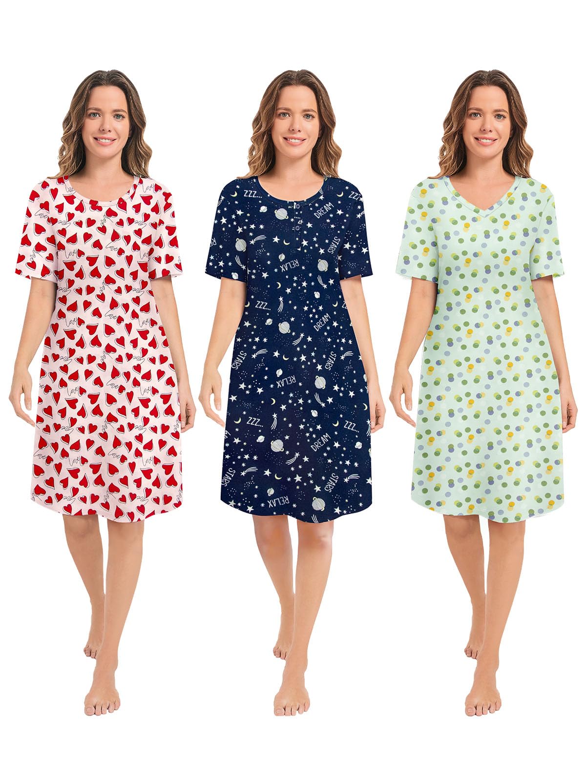 3 Pack Nightgowns for Women Summer Short Sleeve Night Gowns