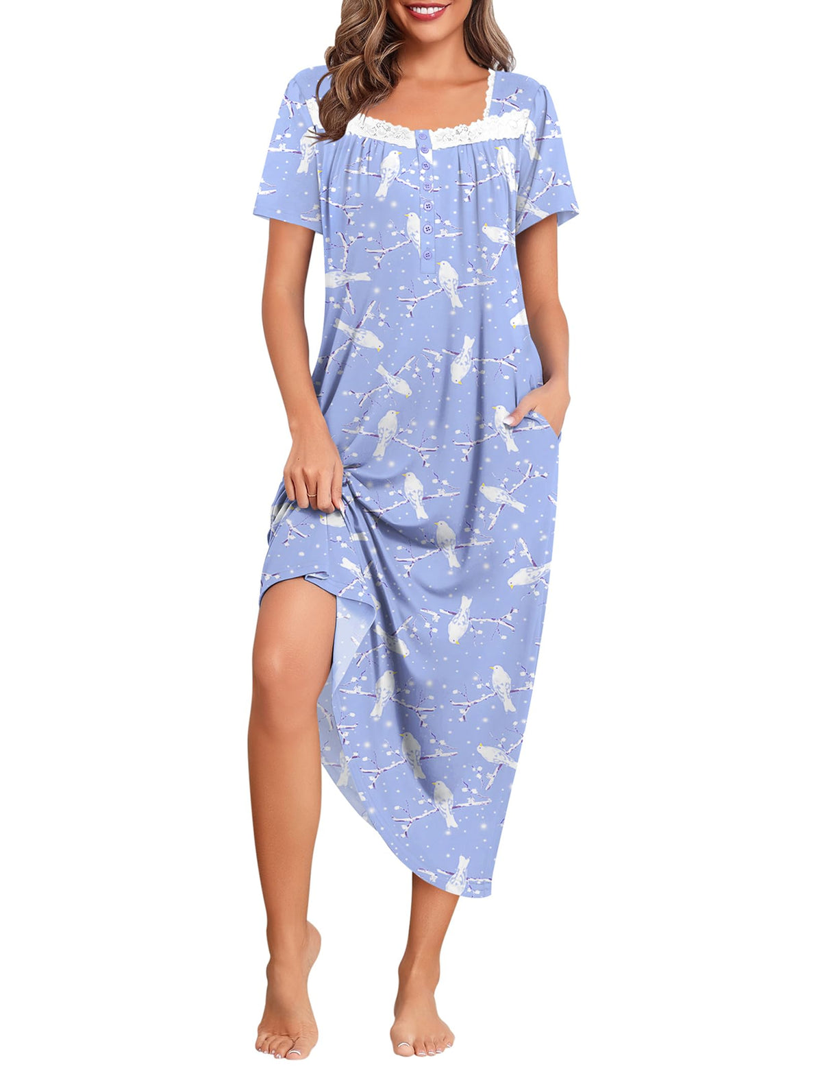 Ekouaer Long Nightgowns for Women Short Sleeve House Dress with Pockets