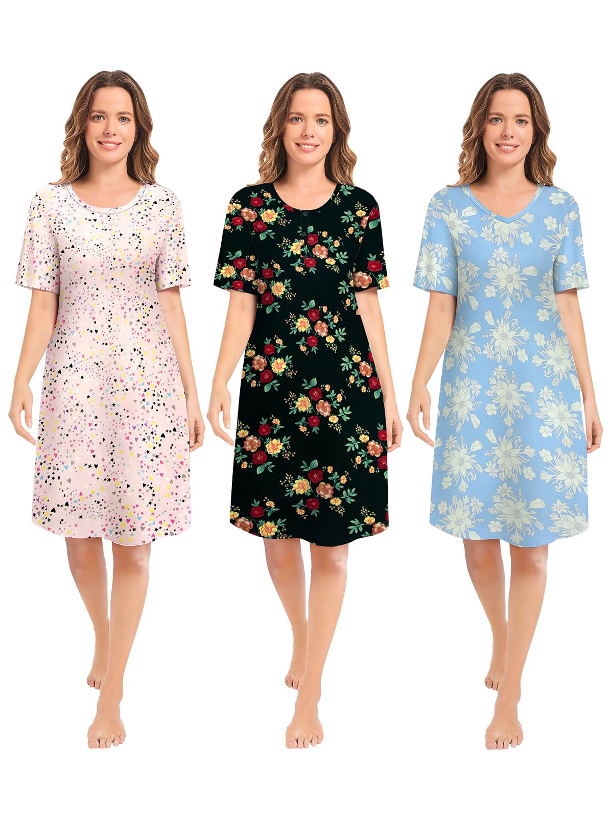 3 Pack Nightgowns for Women Summer Short Sleeve Night Gowns