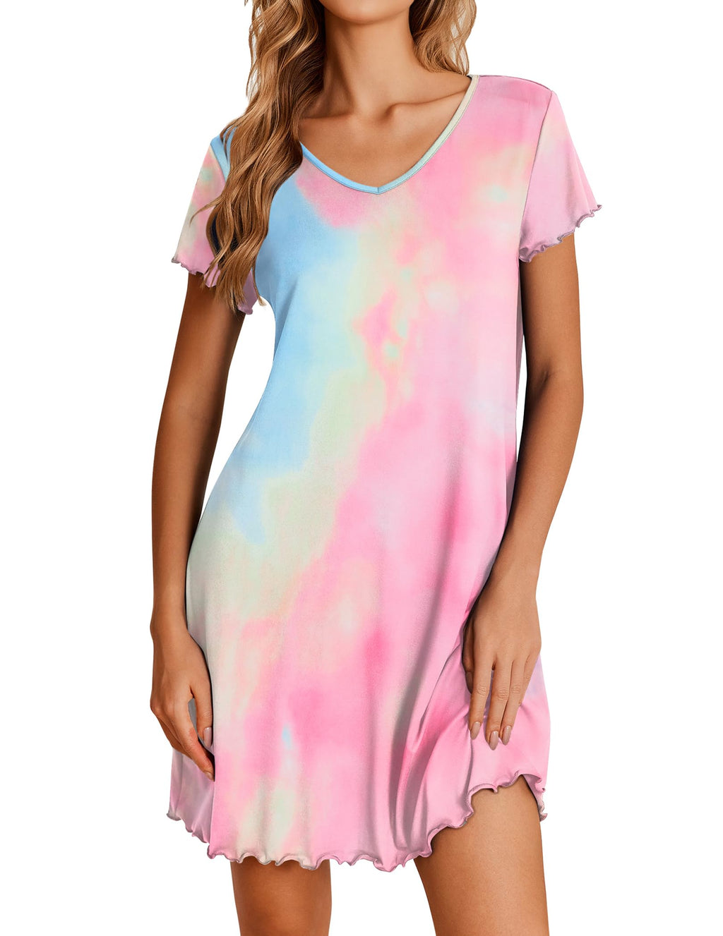 Ekouaer Womens Nightgown Short Sleeve Night Gowns Soft Ruffled Sleep Shirt