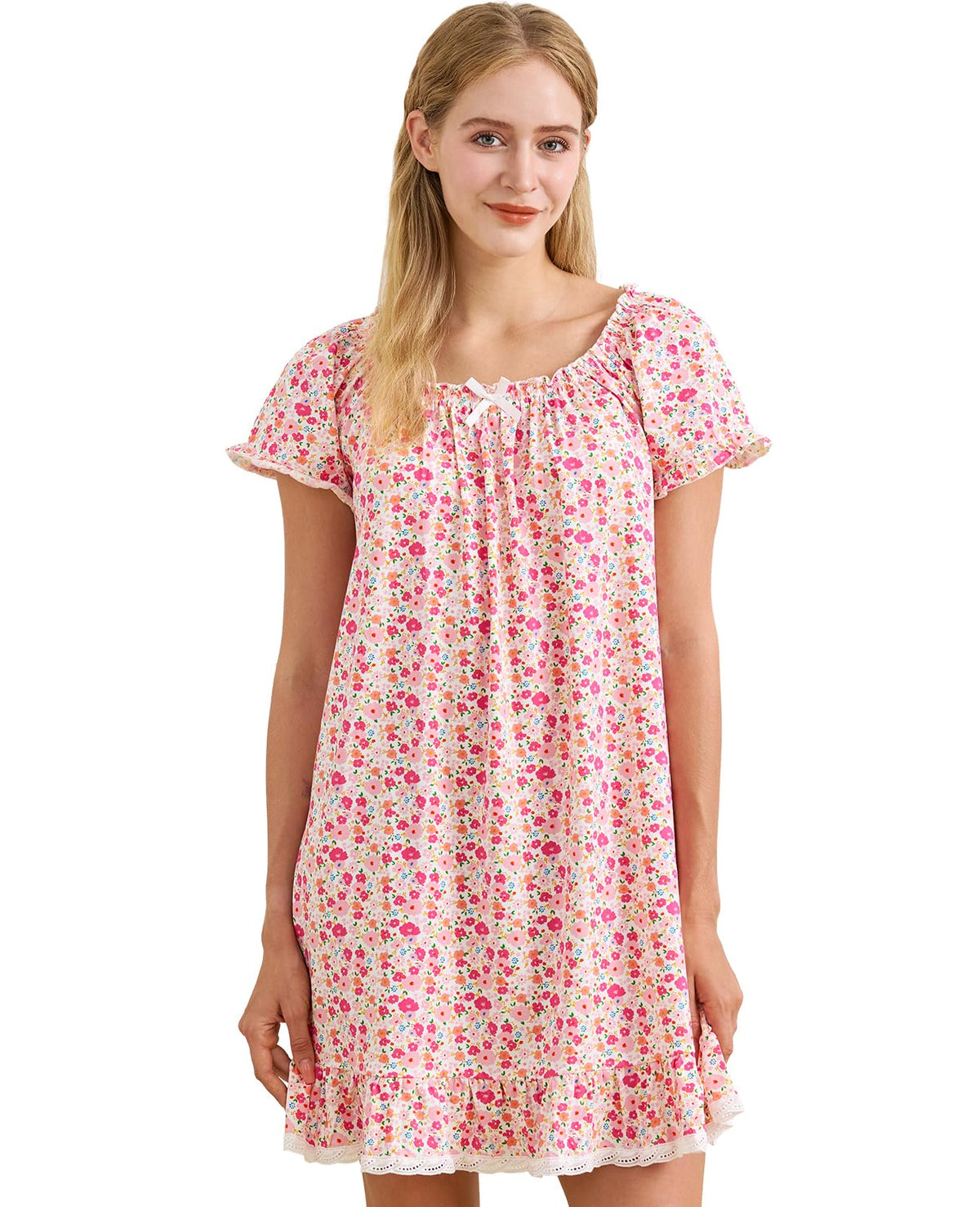 Nanxson Women's Cotton Nightgown Short Sleeve Sleepwear Vintage Nightshirt