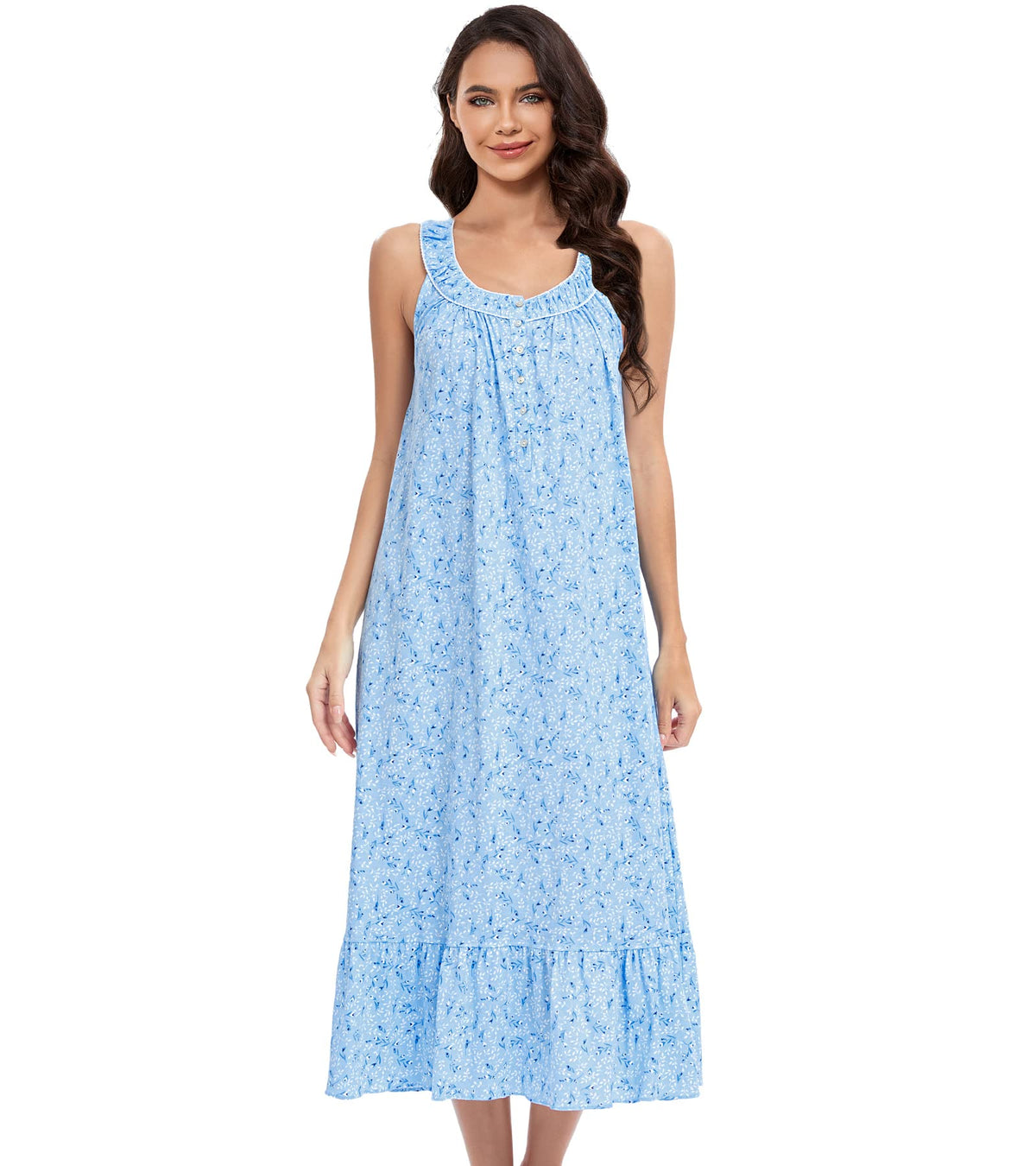 IZZY + TOBY 100% Cotton Nightgowns for Women Soft Ladies Gowns Sleepwear Long Sleeveless Nightgown