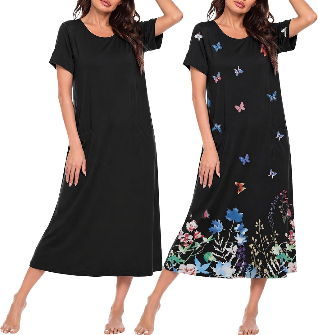 Ekouaer Long Nightgowns for Women Soft House Dress Plus Size Moo Moos