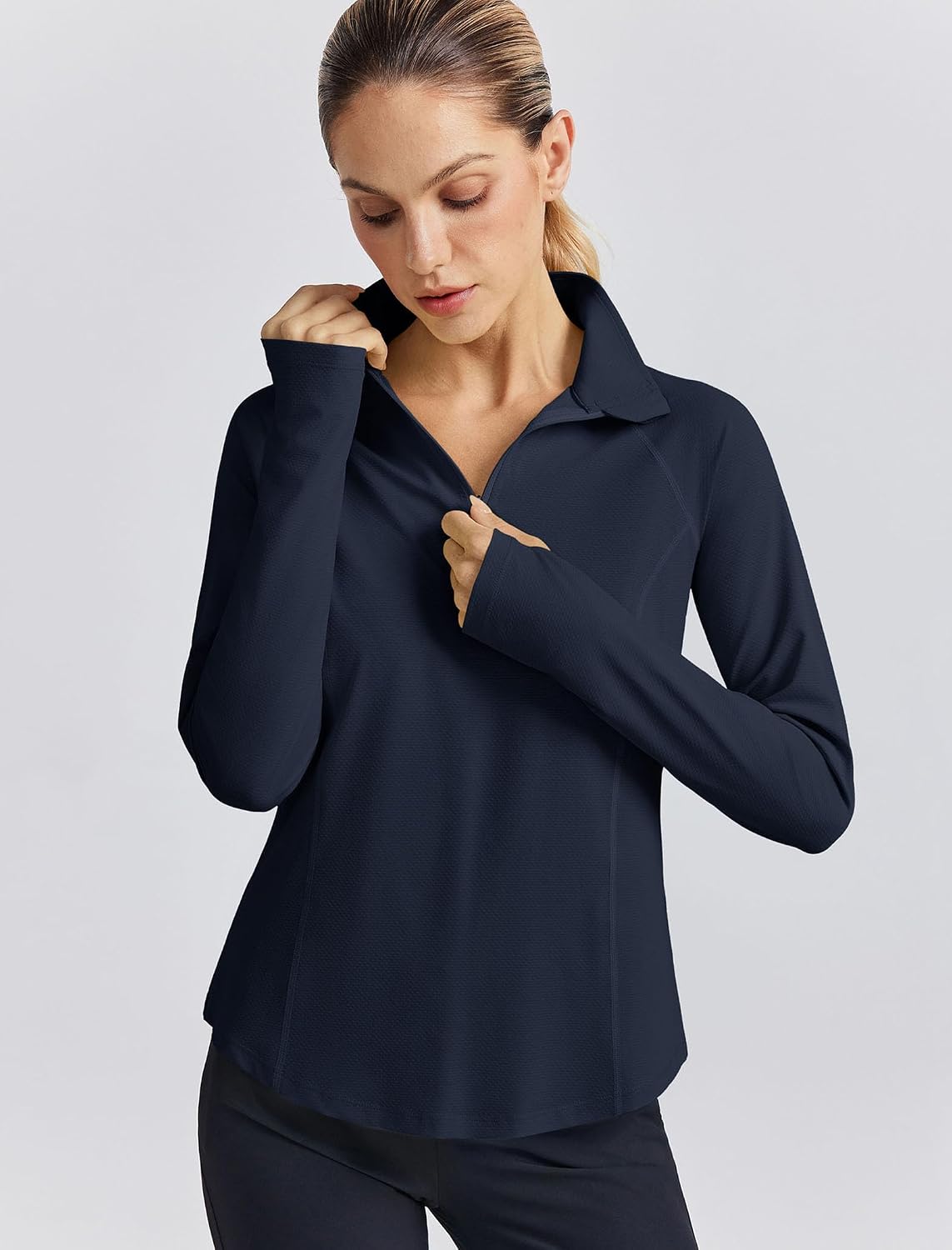 PINSPARK Womens Golf Shirt Long Sleeve Polo Shirts 1/4 Zip Tennis Hiking Tops UPF 50+ Workout Athletic Tee with Thumb Holes