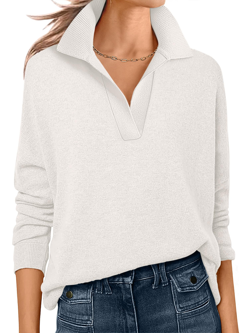 ANRABESS Women Polo V Neck Lightweight Fall Sweaters