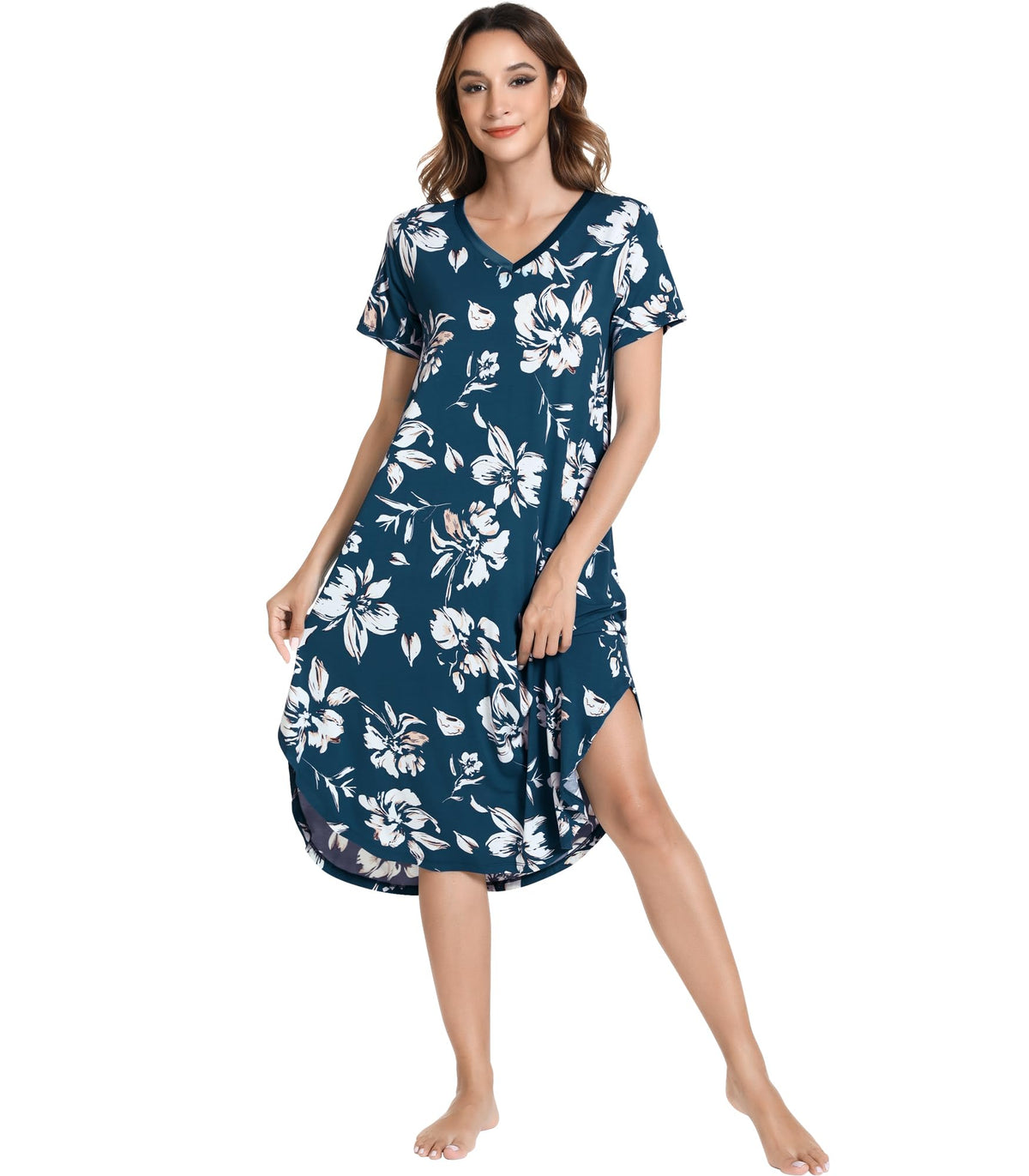 NACHILA Bamboo Viscose Nightgowns for Women Cooling Short Sleeve Sleepshirt