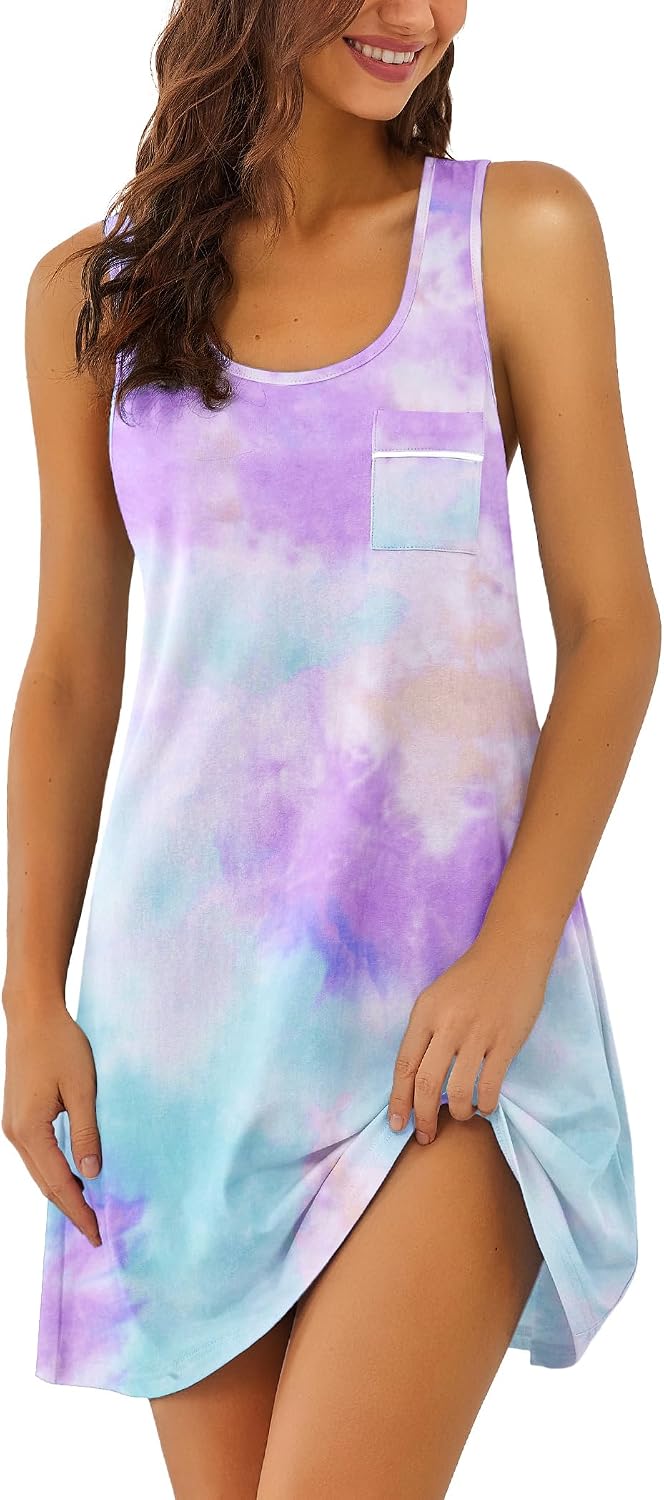 Ekouaer Nightgowns for Women Cotton Night Gown Tank Sleeveless Sleep Dress