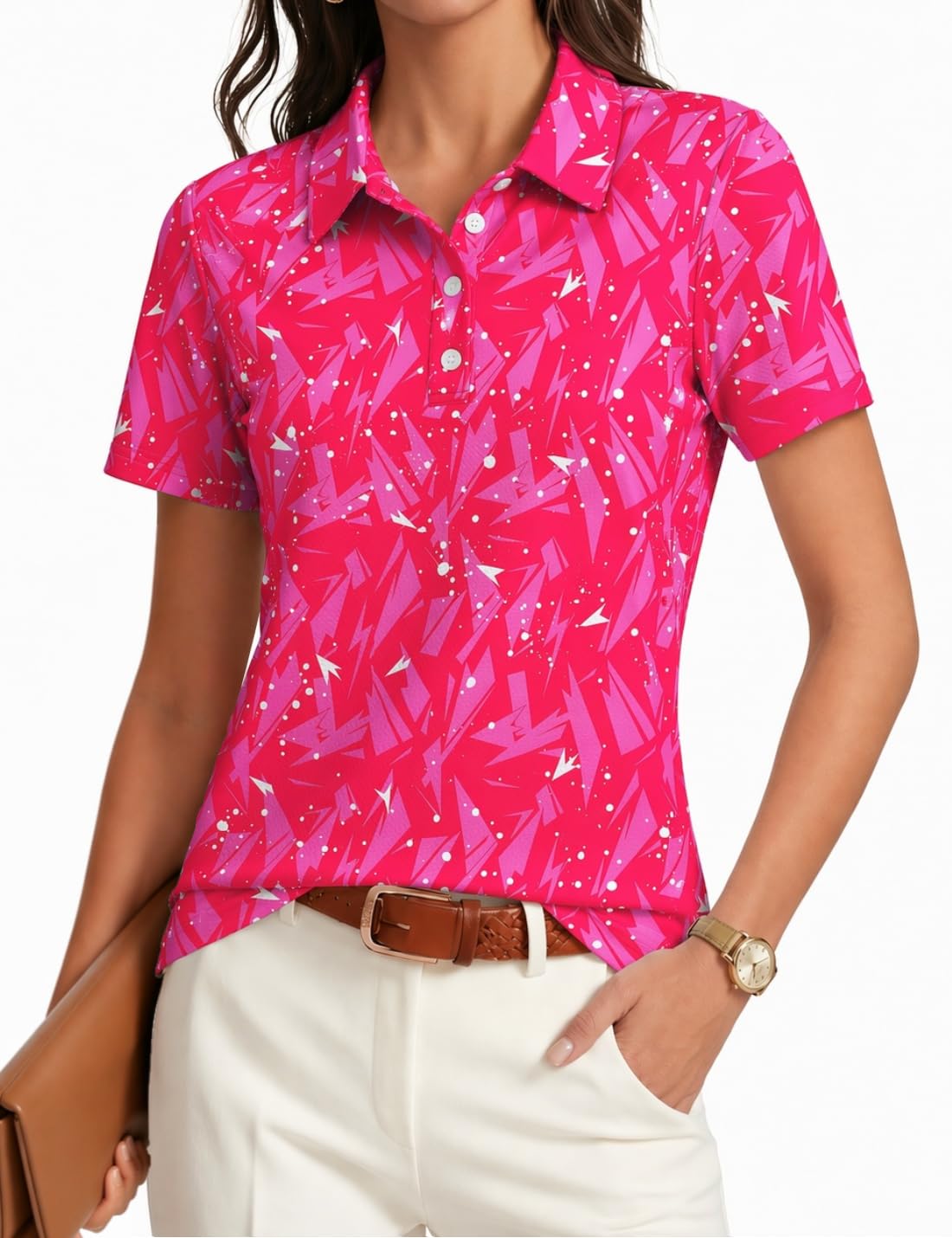 PINSPARK Womens Golf Shirt 4-Button UPF 50+ Quick Dry Collared Polo Shirts
