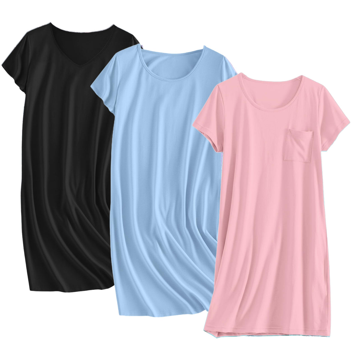 Ekouaer Cotton Nightgowns for Women 3 Pack Sleepshirts Tshirt Night Gown