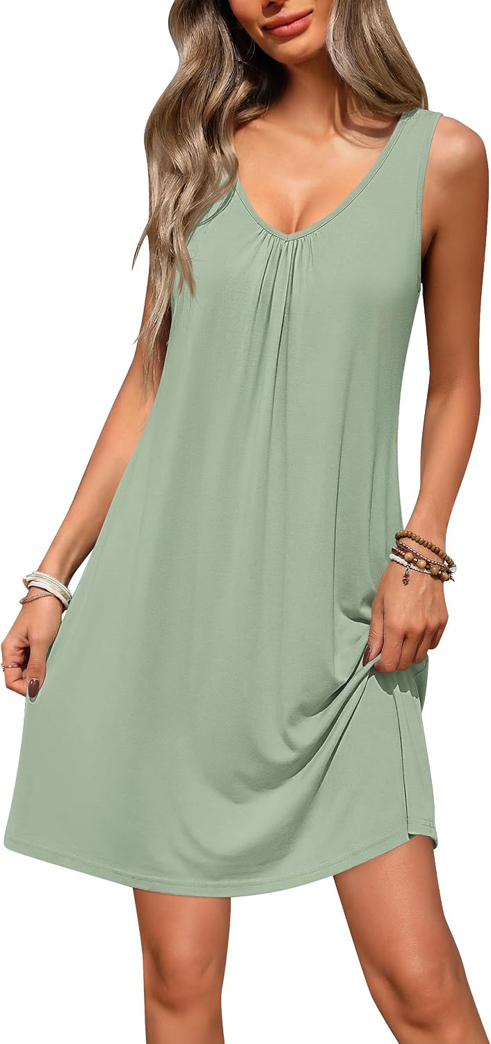 Ekouaer Nightgowns for Women Bamboo Viscose Night Gown Sleeveless Sleepwear