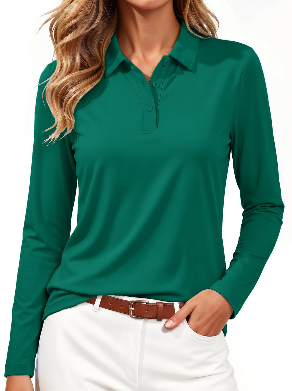 MAGCOMSEN Women's Long Sleeve Polo Shirts UPF 50+ Golf Collared Tops Work