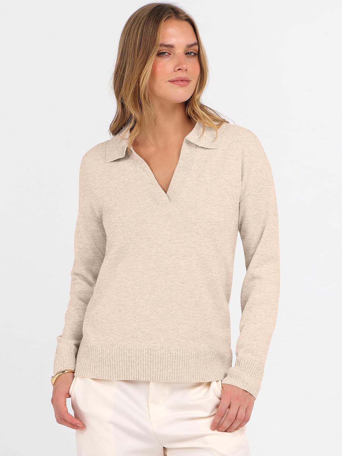 ANRABESS Women Polo V Neck Lightweight Fall Sweaters