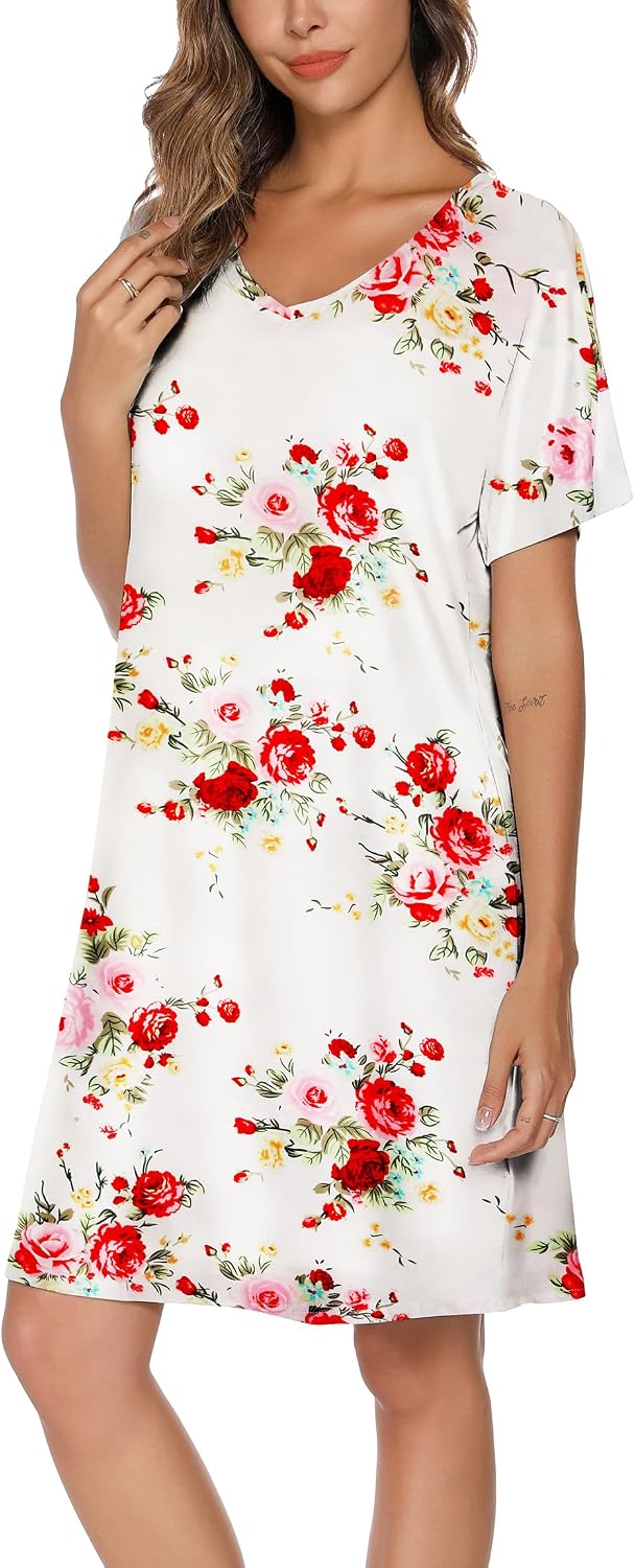 Nightgowns for Women Soft Cotton Sleep Shirts Short Sleeve Sleepwear