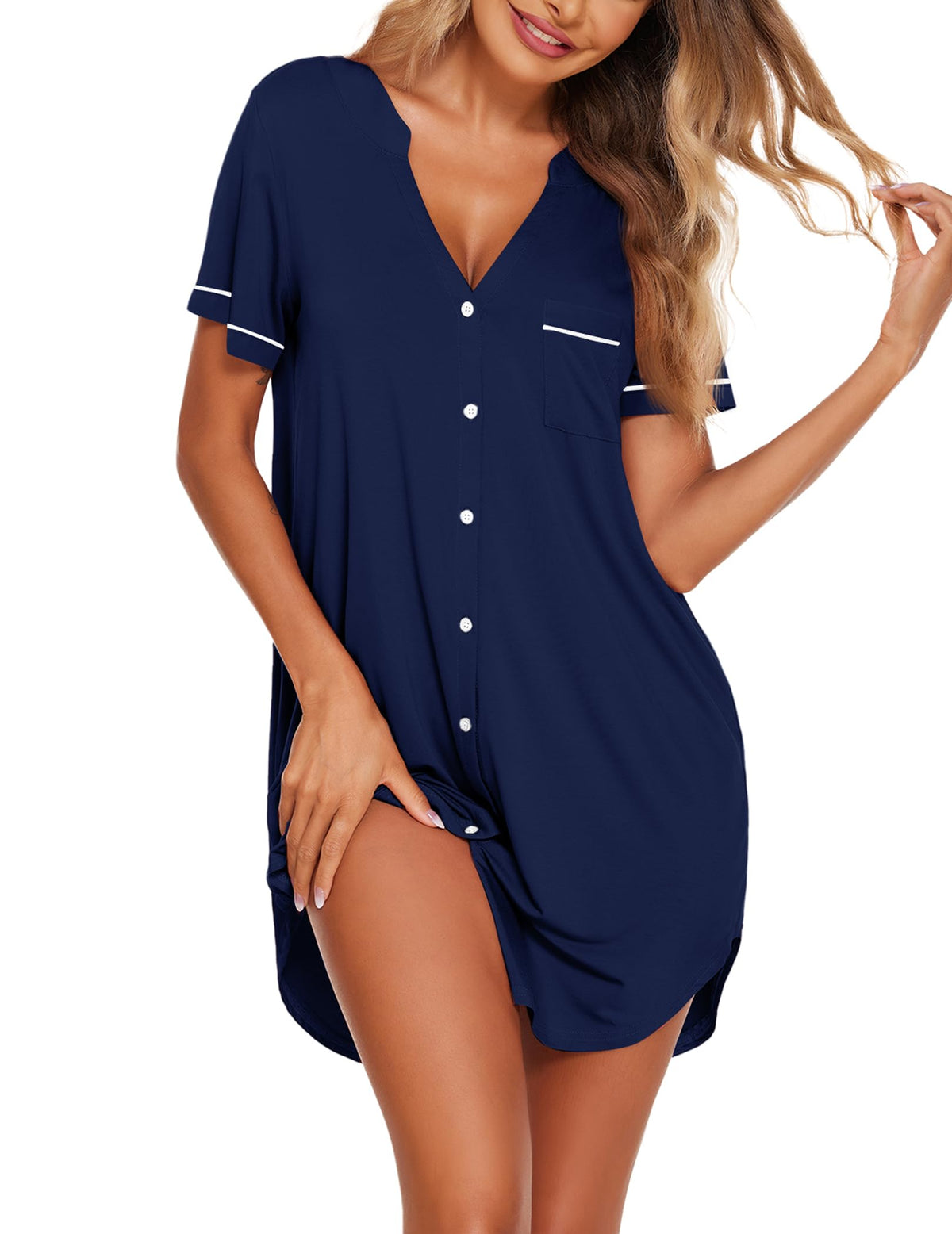 Ekouaer Nightgowns for Women Button Down Night Gown Short Sleeve Sleepshirt