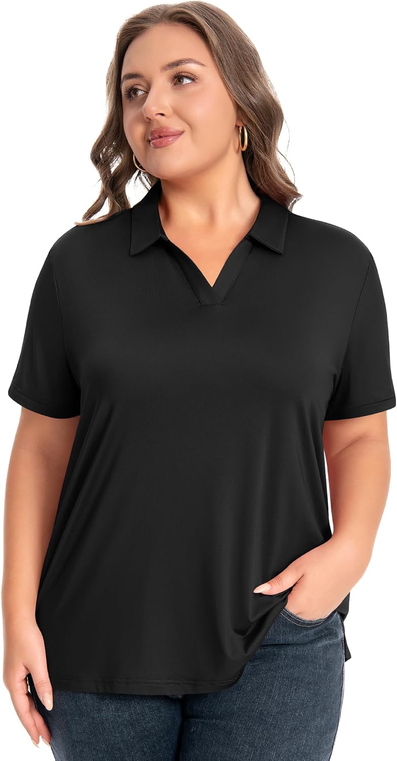 Womens Plus Size V-Neck Short Sleeve Polo UPF 50+ Quick Dry Golf (XL-6XL)