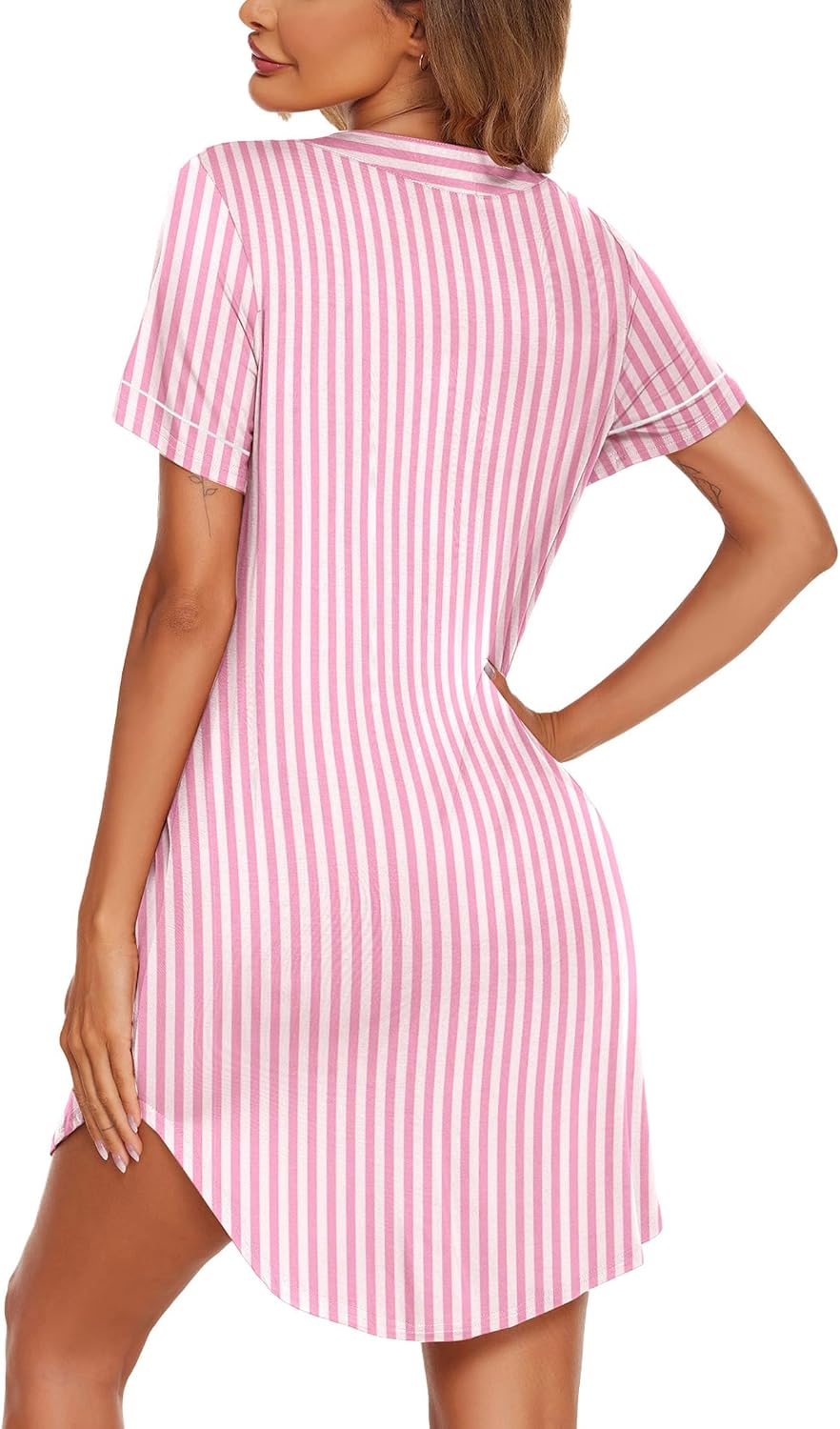 Ekouaer Nightgowns for Women Button Down Night Gown Short Sleeve Sleepshirt