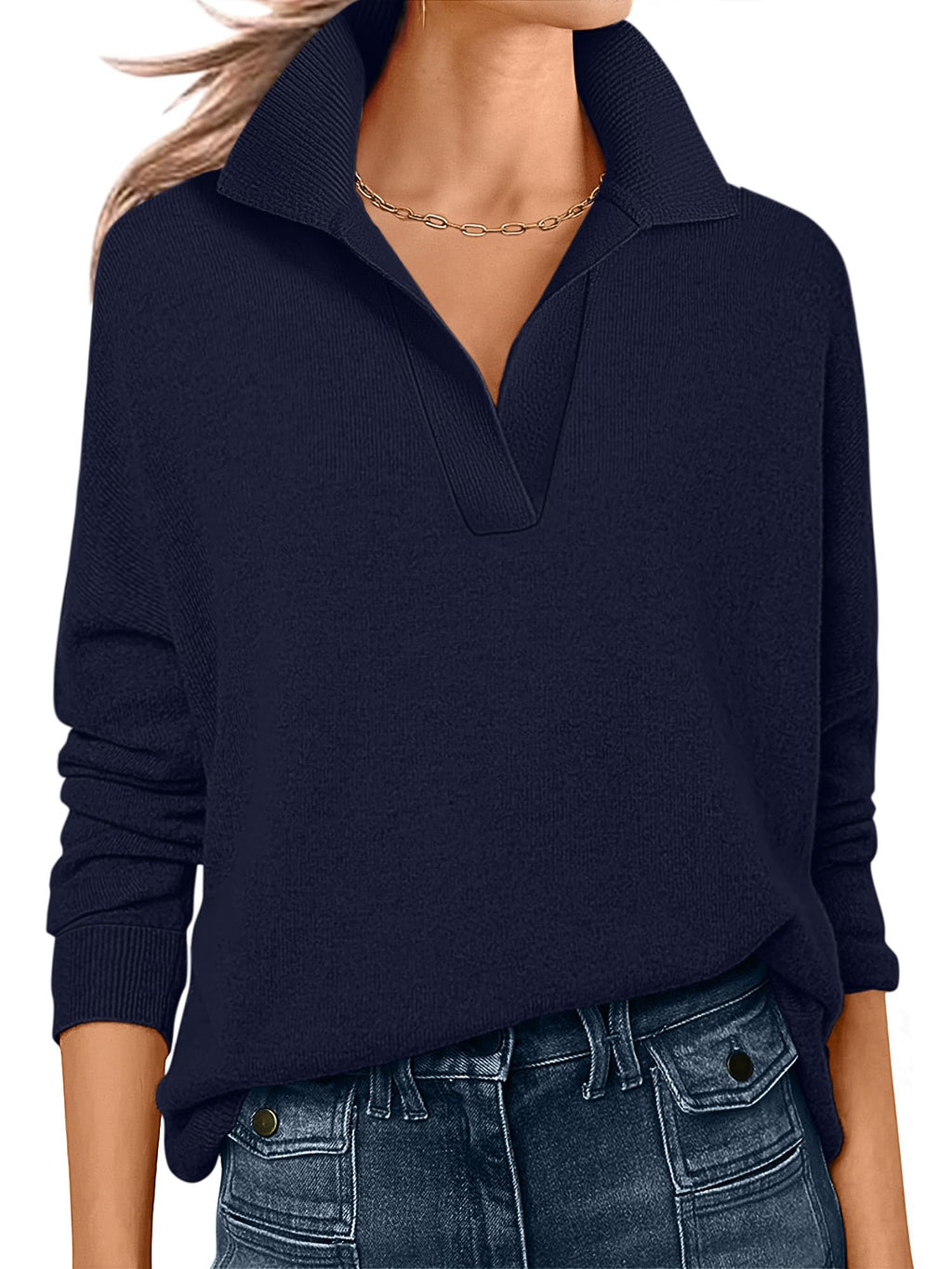 ANRABESS Women Polo V Neck Lightweight Fall Sweaters