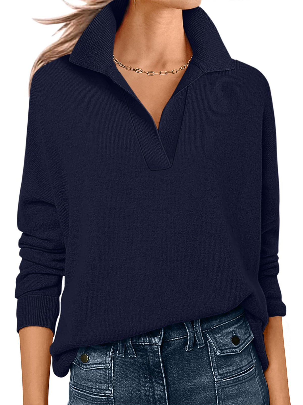 ANRABESS Women Polo V Neck Lightweight Fall Sweaters