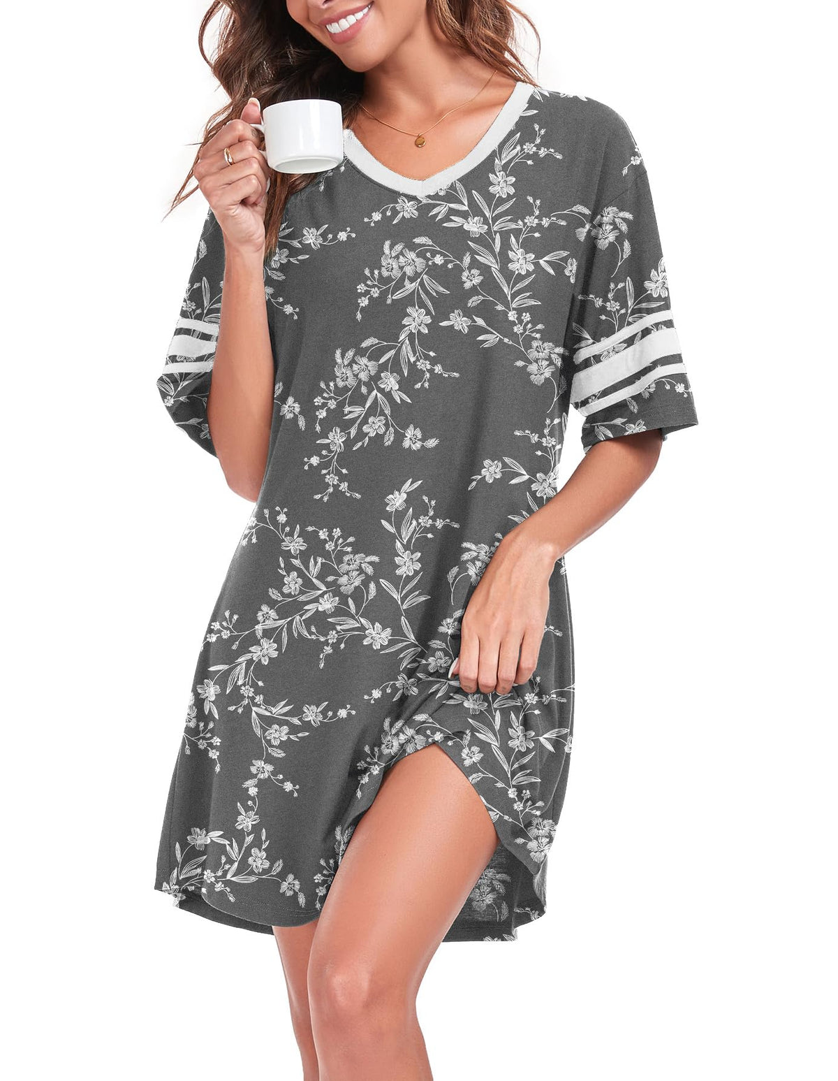 REGAI Women's Nightgowns Short Sleeve Soft Sleepshirt