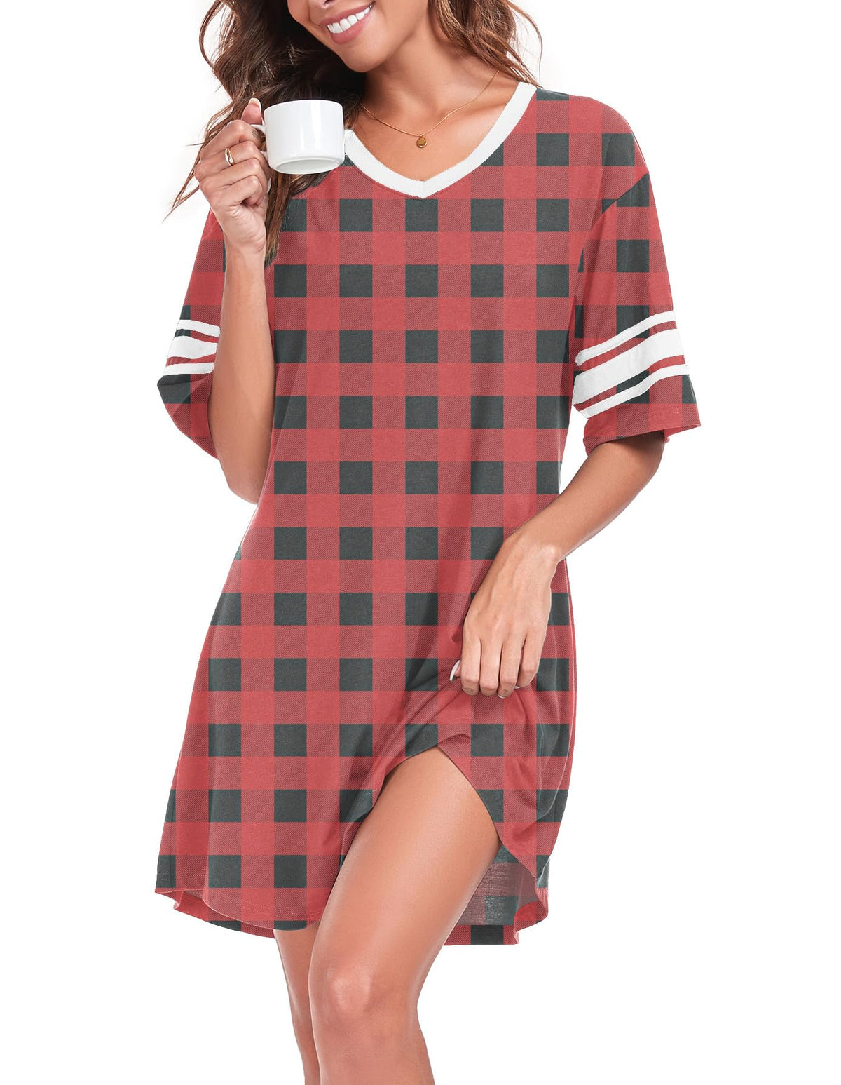 REGAI Women's Nightgowns Short Sleeve Soft Sleepshirt