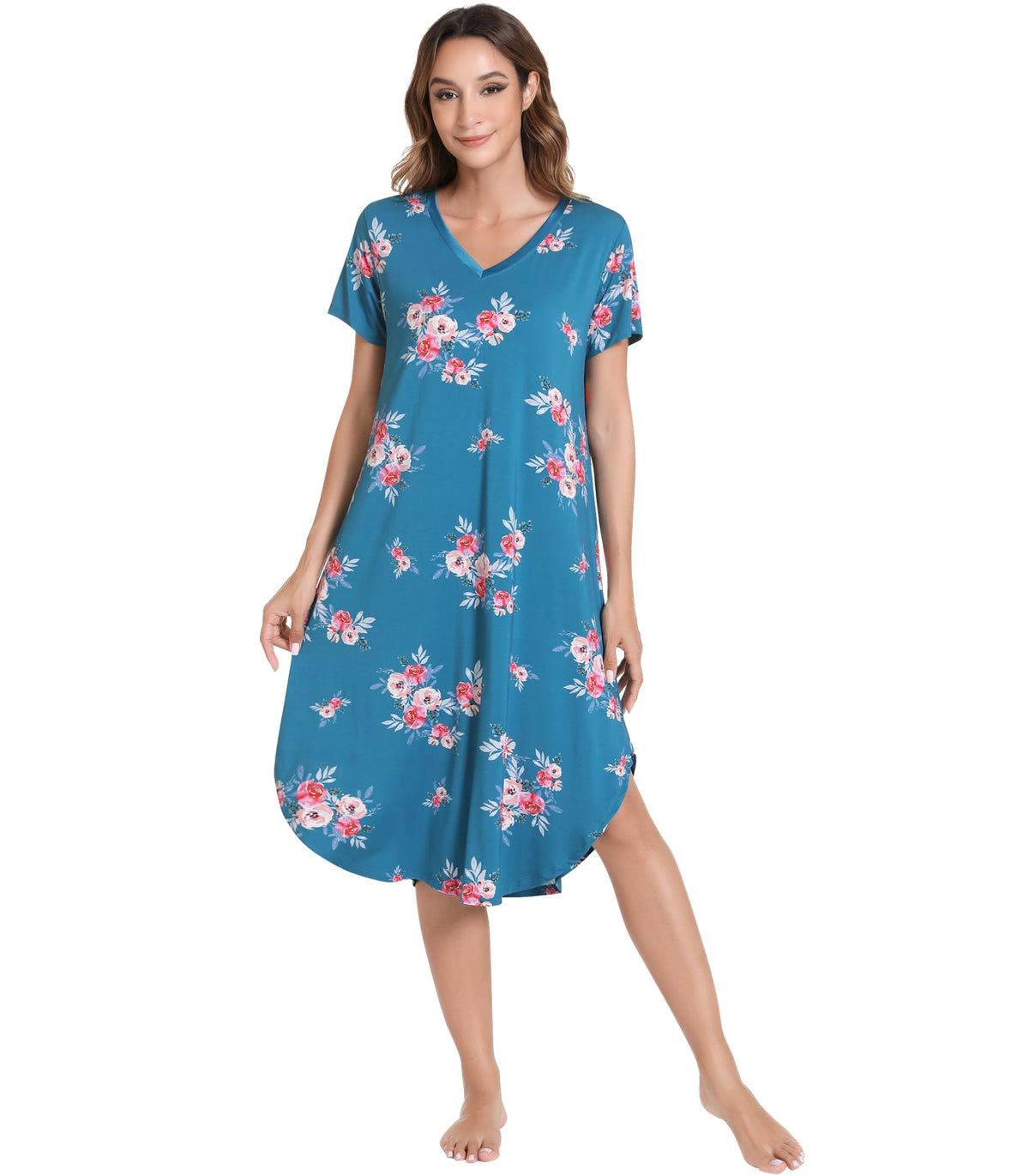 NACHILA Bamboo Viscose Nightgowns for Women Cooling Short Sleeve Sleepshirt