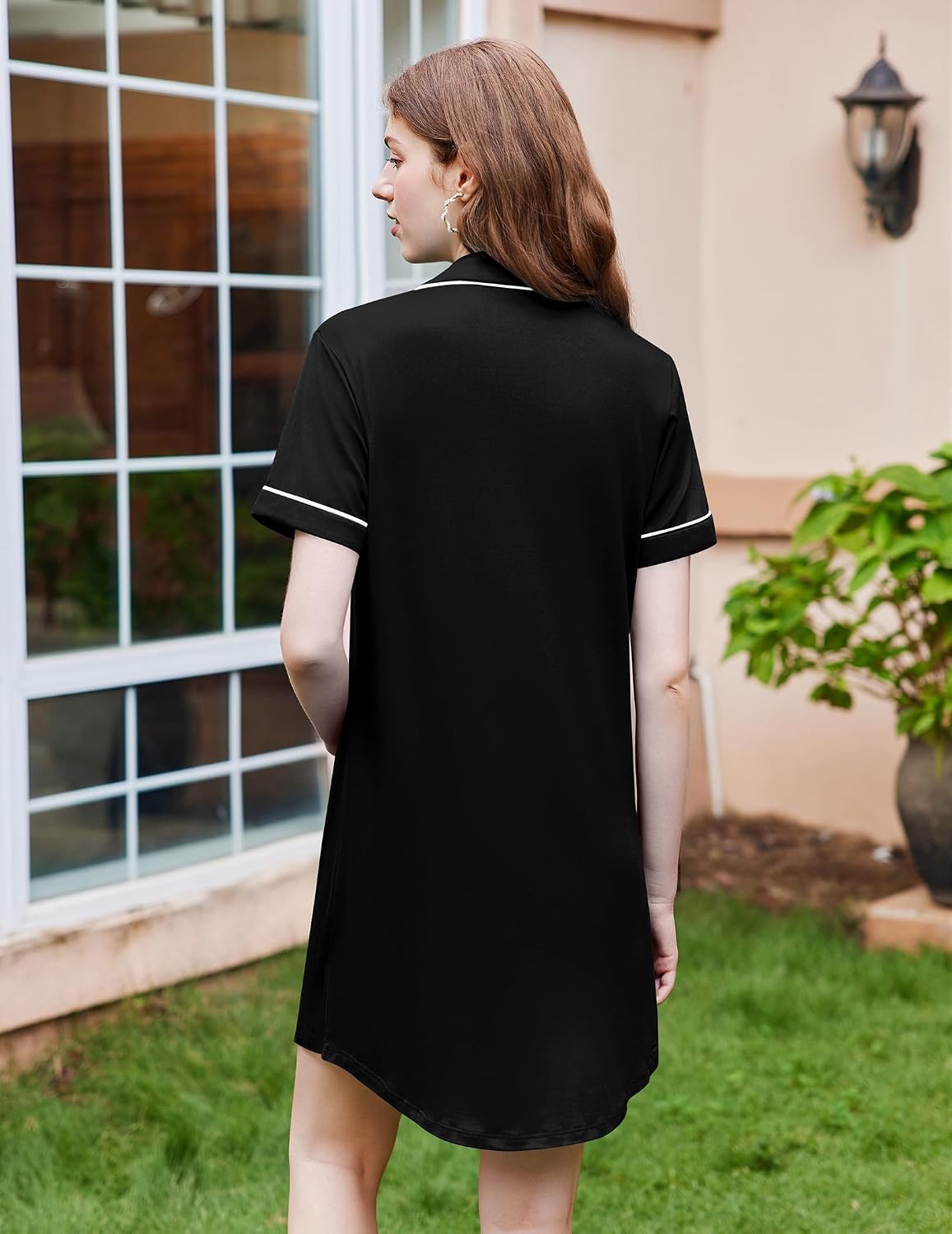 Ekouaer Nightgowns for Women Button Down Night Gowns Short Sleeve Sleepwear