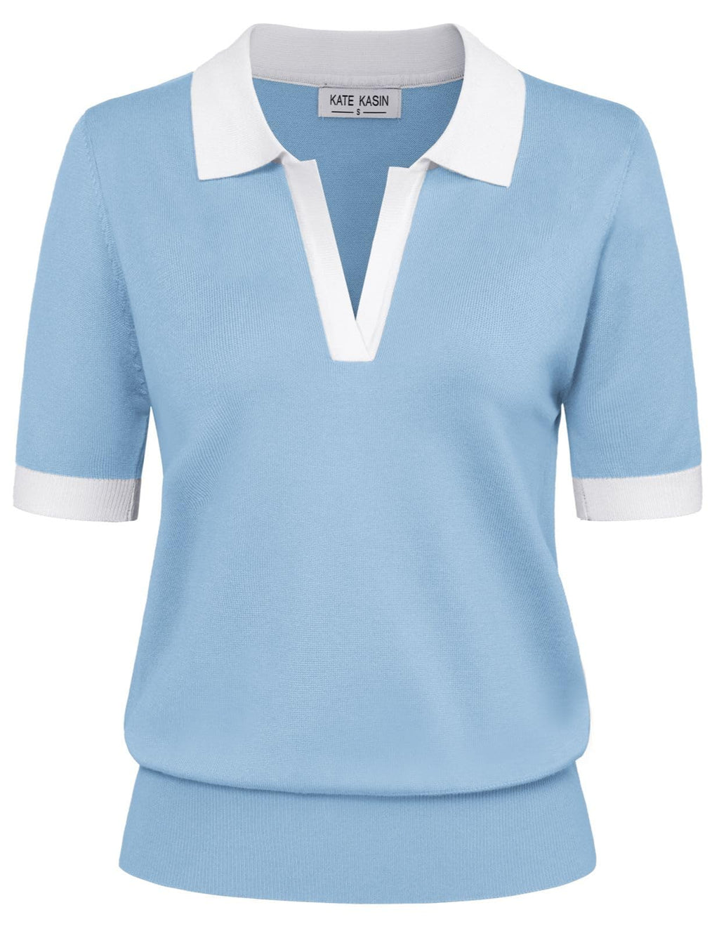 Women's Short Sleeve Classic V Neck Collared Casual Polo Sweater Tops