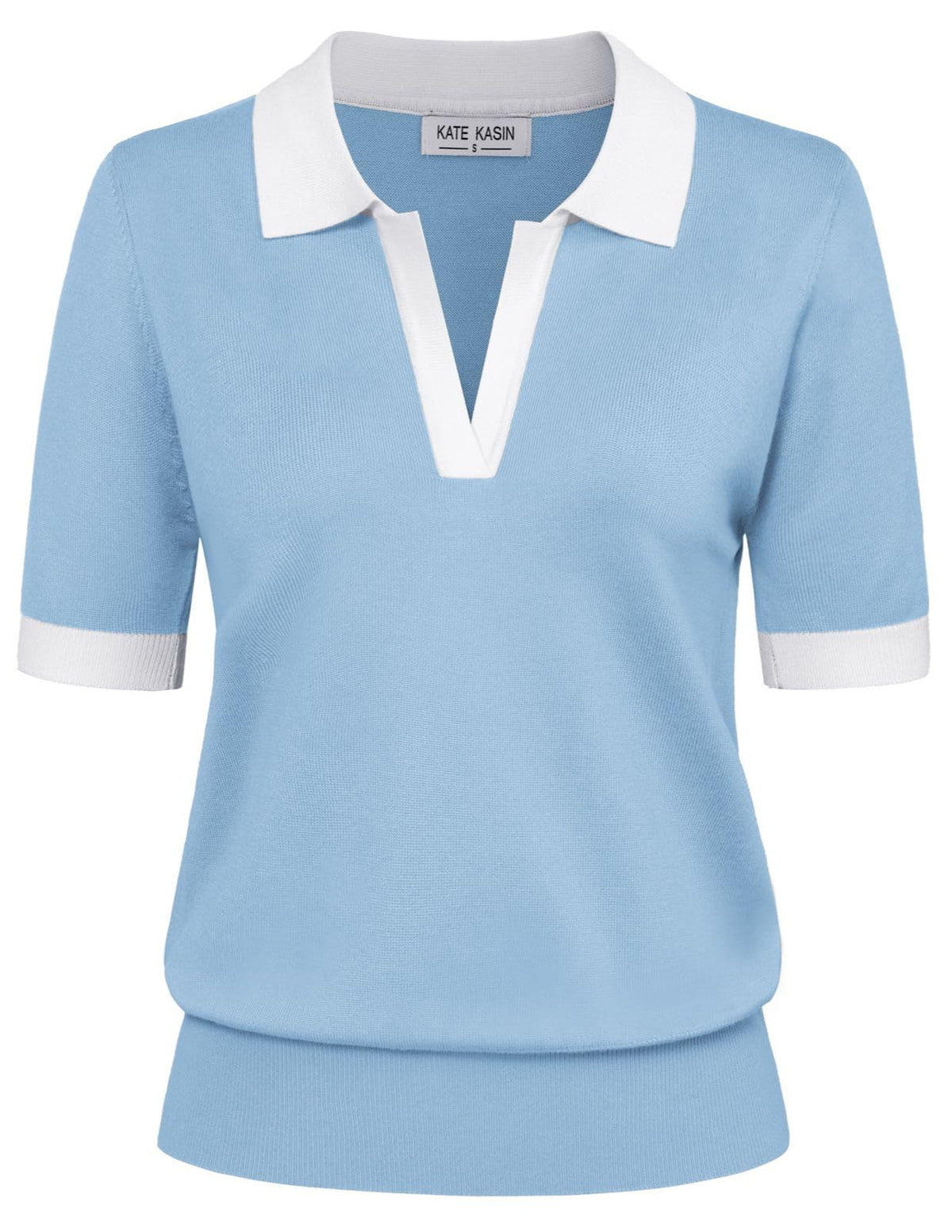 Women's Short Sleeve Classic V Neck Collared Casual Polo Sweater Tops