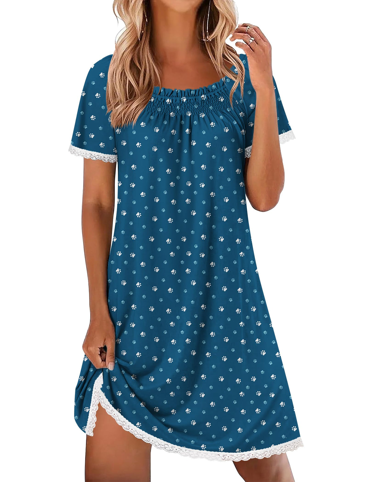 Ekouaer Cotton Nightgowns for Women Short Sleeve Pleated Sleep Shirts
