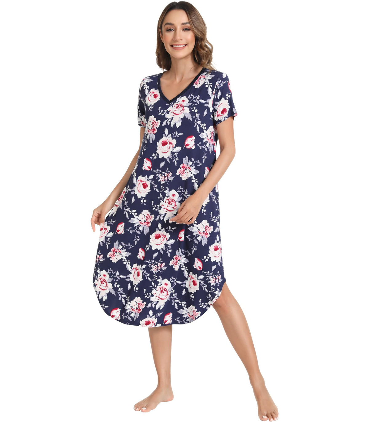 NACHILA Bamboo Viscose Nightgowns for Women Cooling Short Sleeve Sleepshirt