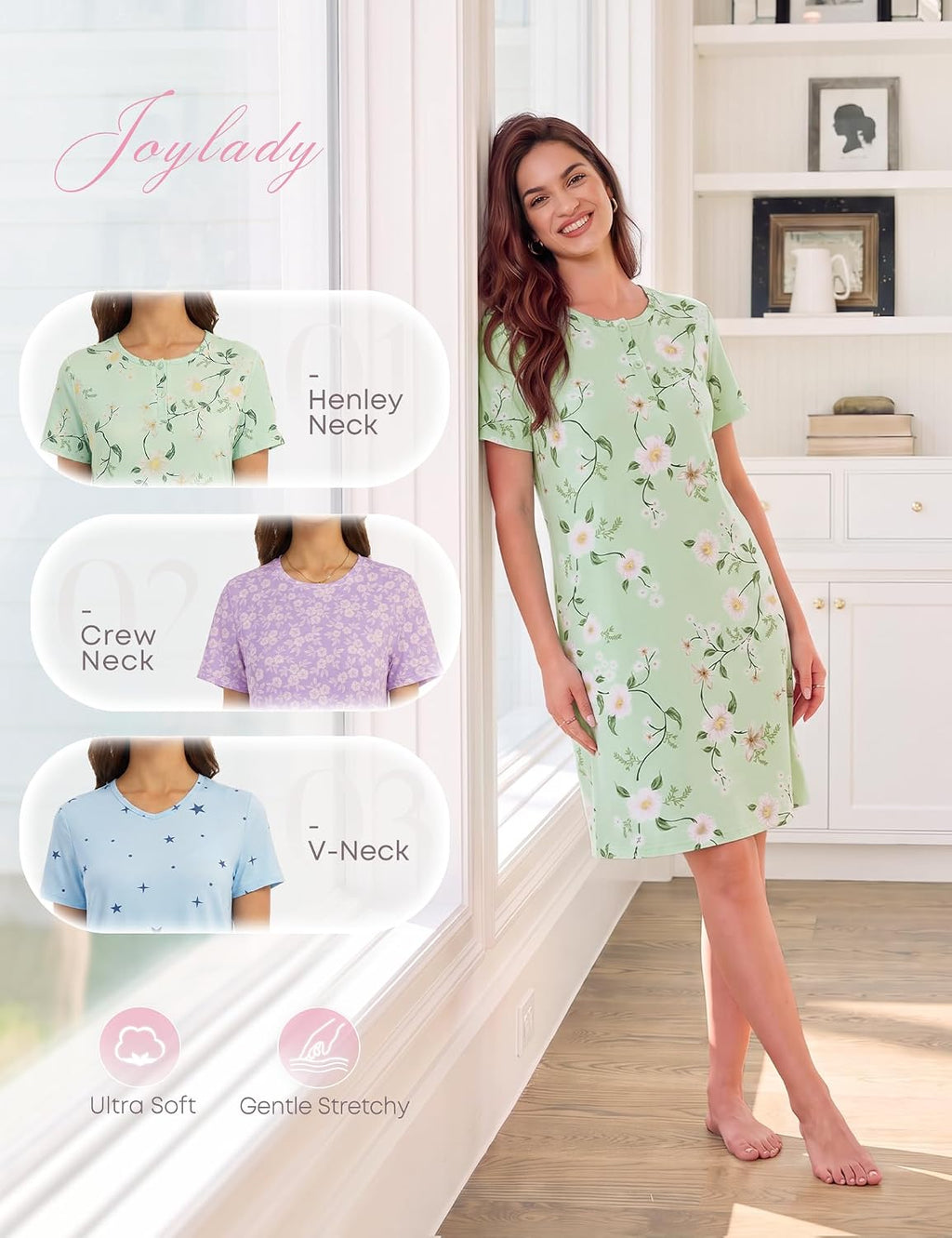 3 Pack Nightgowns for Women Soft Nightshirts Short Pajama Dress