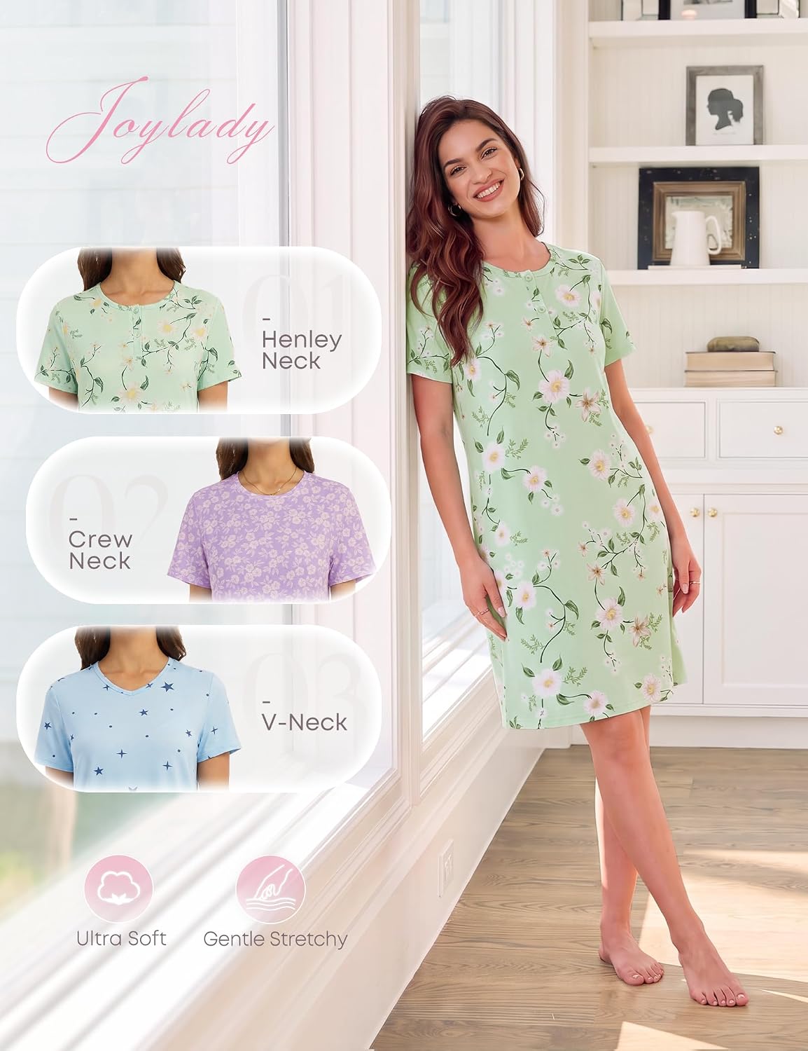 3 Pack Nightgowns for Women Soft Nightshirts Short Pajama Dress