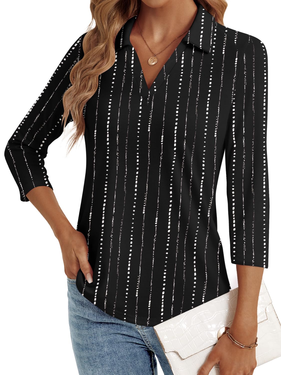 LYHIPSS 3/4 Length Sleeve Womens Tops Dressy Casual Business Blouses