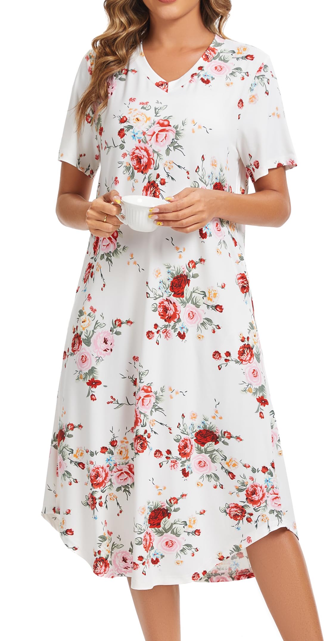 Kabento Womens Short Sleeve Long Nightgowns Sleepwear
