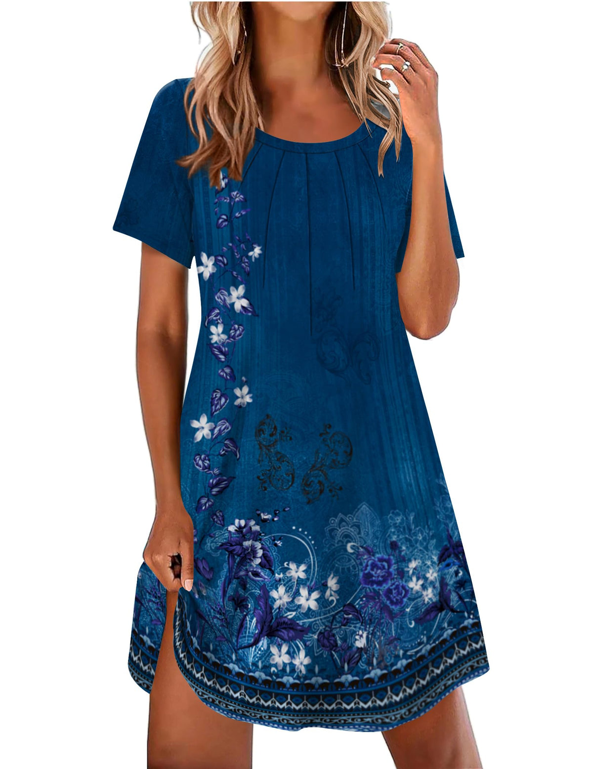 Ekouaer Nightgowns for Women Pleated Nightshirts Short Sleeve Sleepshirts