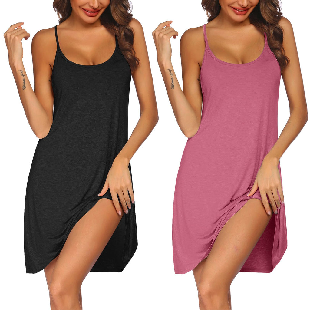 Ekouaer 2 Pack Nightgown for Womens Sleeveless Sleepwear Sleep Tank Chemise